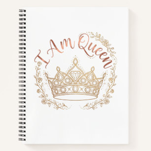 I Am Queen Rose Gold Crown Floral Wreath Notebook