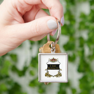 I Am Royalty Crown Crest Black Gold Luxury Key Ring