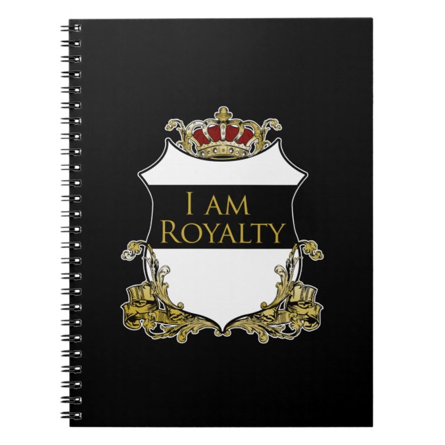 I Am Royalty Crown Crest Black Gold Luxury Notebook (Front)