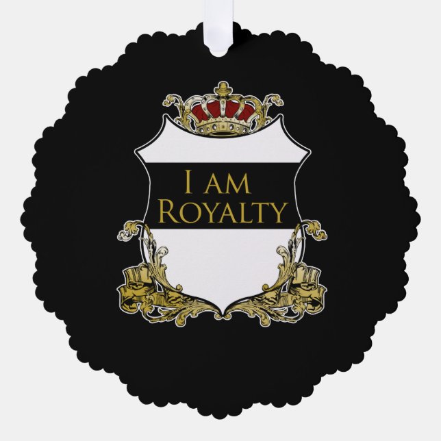 “I Am Royalty” Herald Crest on Superfine Eggshell  Tree Decoration Card (Front)