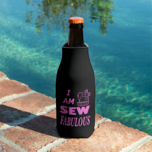 I Am Sew Fabulous In Black And Pink Bottle Cooler