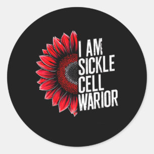 I Am Sickle Cell Warrior Burgundy Sunflower Awaren Classic Round Sticker