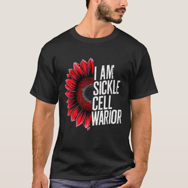 I Am Sickle Cell Warrior Burgundy Sunflower Awaren T-Shirt (Front)