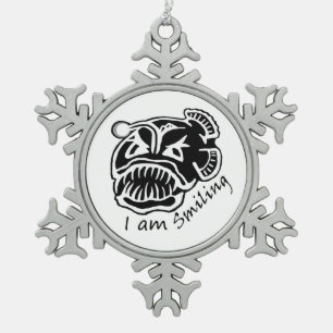 I am Smiling Anglerfish Snowflake Pewter Christmas Ornament