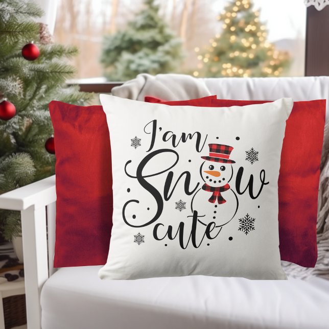 I am Snow Cute Winter Snowman Cushion (I am Snow Cute Winter Snowman Throw Pillow)