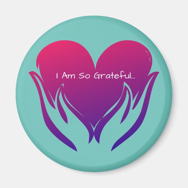 I Am So Grateful Heart in Hands Pink and Blue Magnet (Front)
