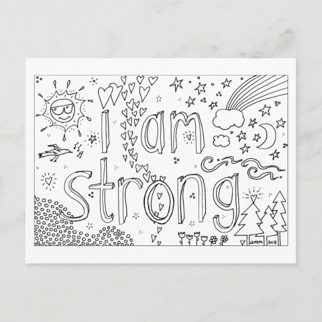 I Am Strong - Colouring Book Postcard - Hand Drawn (Front)