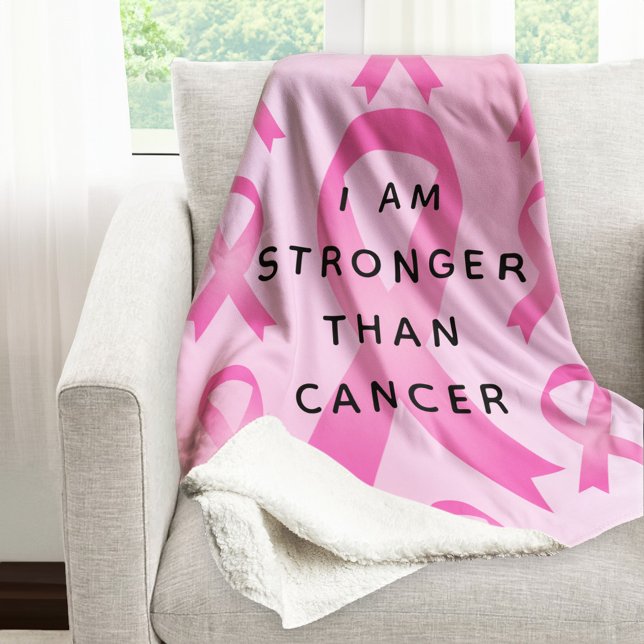 I Am Stronger Than Breast Cancer Pink Quote Sherpa Blanket (Creator Uploaded)