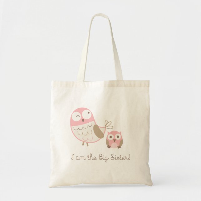 I am the Big Sister Cute Owls Tote Bag (Front)