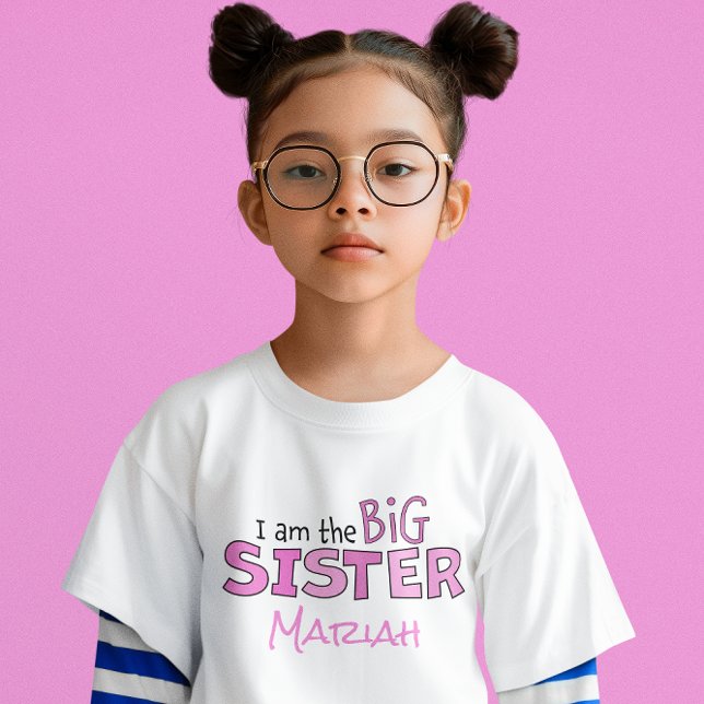I am the Big Sister Cute Pink Personalised T-Shirt (I am the big sister custom t shirt)