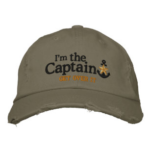 I Am The Captain Nautical Star Black Anchor Embroidered Hat