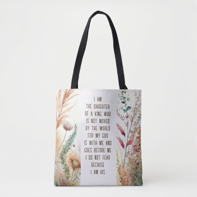 I am the daughter of a King Christian Faith Quote Tote Bag (Front)
