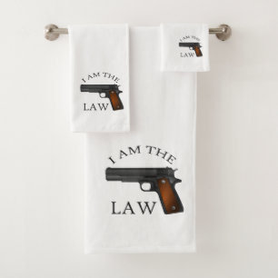 I am the law with a hand gun bath towel set
