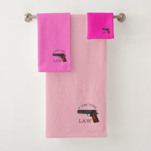 I am the law with a hand gun (pink) bath towel set