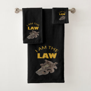 I am the law with a m4a1 machine gun.(black) bath towel set