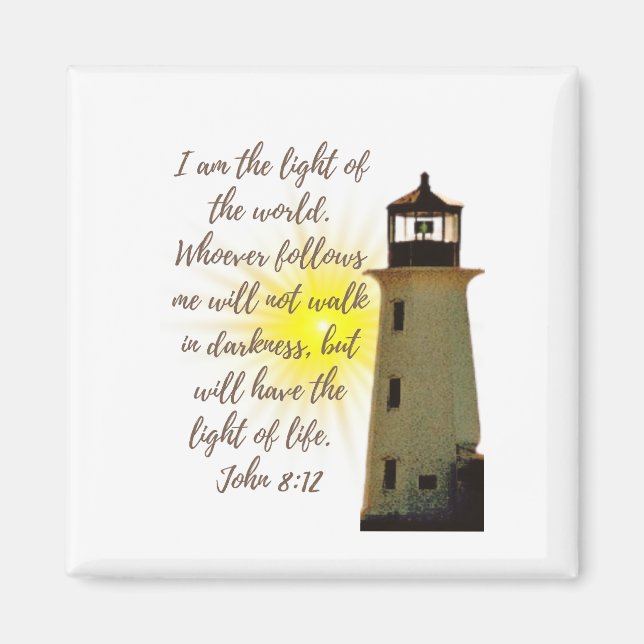 I am the Light John 8:12 with Light House Magnet (Front)