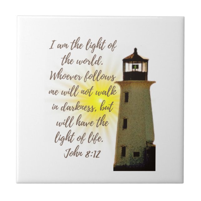 I am the Light John 8:12 with Light House Tile (Front)