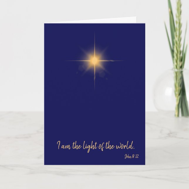 I am the light of the world gold star blue sky holiday card (Front)