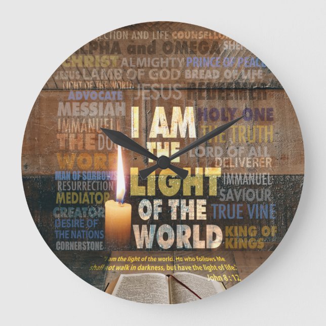 I am the Light of the World  - John 8:12  Large Clock (Front)