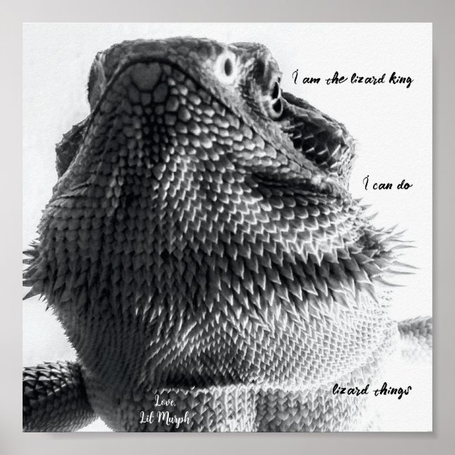"I am the lizard king" Black and White Lizard Poster (Front)