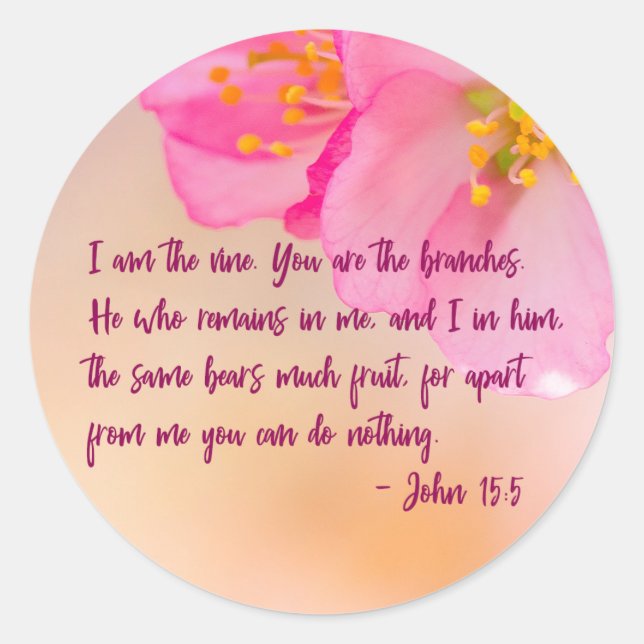 I Am The Vine Christian Floral Inspirational Classic Round Sticker (Front)