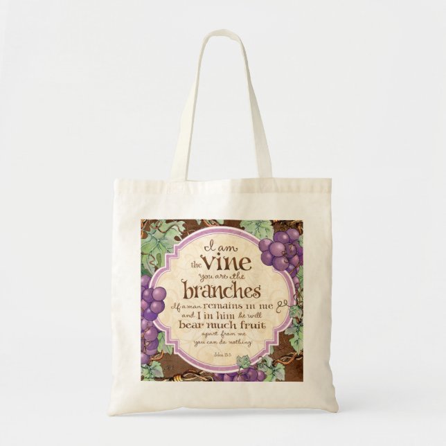 I Am the Vine Scripture Tote Bag (Front)