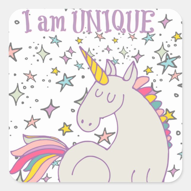 I am UNIQUE - Unicorn & Stars Stickers (Front)