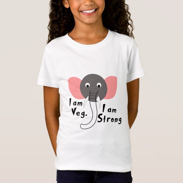 I am Veg I am Strong Elephant Animal Girl Kids T-Shirt (Front)