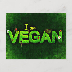 I Am Vegan Written With A Grassy Nature Texture Postcard