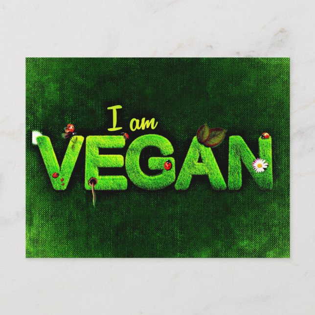 I Am Vegan Written With A Grassy Nature Texture Postcard (Front)