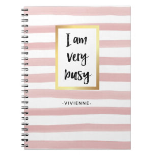 I am Very Busy   Pink Watercolor Stripes and Gold Spiral Notebook