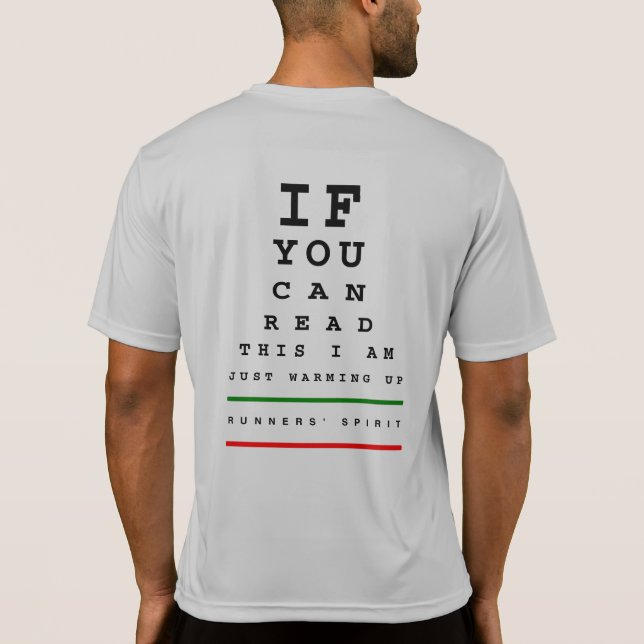 I Am Warming Up Eye Chart - SS Sport-Tek Running T-Shirt (Back)
