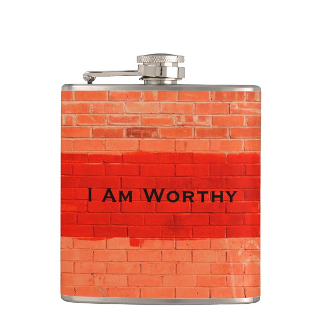 "I Am Worthy" Customisable Funny Hip Flask (Front)