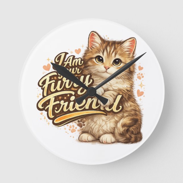 I Am Your Furry Friend Cat Design Round Clock (Front)