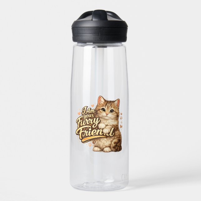 I Am Your Furry Friend Cat Design Water Bottle (Front)