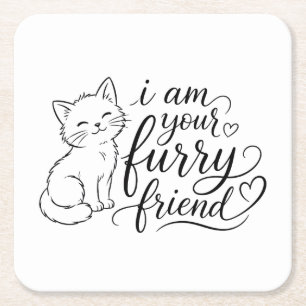 I Am Your Furry Friend Cute Pet Design Square Paper Coaster