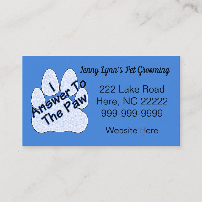 I Answer To The Paw On Paw Business Cards (Front)