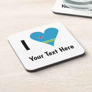 I ( Aruban Flag Heart Love) Your Text Coaster