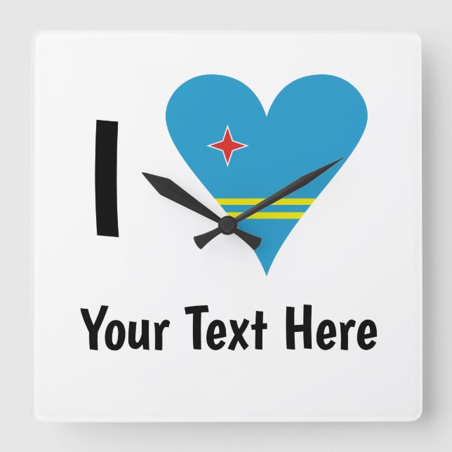 I ( Aruban Flag Heart Love) Your Text Square Wall Clock (Front)