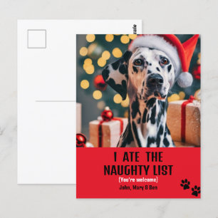I ate Naughty List Pet Photo Christmas Red Holiday Postcard
