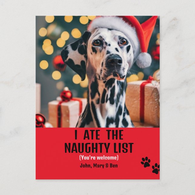 I ate Naughty List Pet Photo Christmas Red Holiday Postcard (Front)