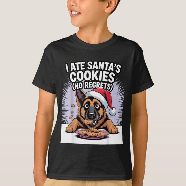 I Ate Santas Cookies Puppy Funny Christmas German  T-Shirt (Front)