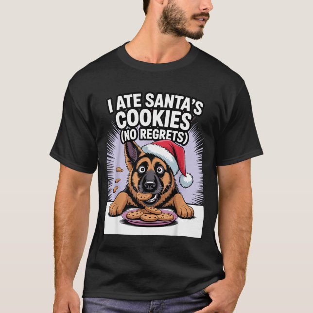 I Ate Santas Cookies Puppy Funny Christmas German  T-Shirt (Front)