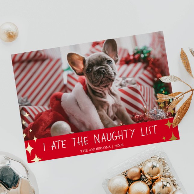 I Ate the Naughty List Pet Photo Foil Holiday Card (Creator Uploaded)