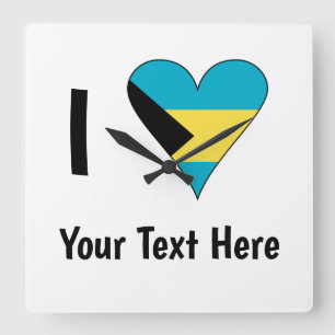 I (Bahamian Flag Heart Love) Your Text Square Wall Clock