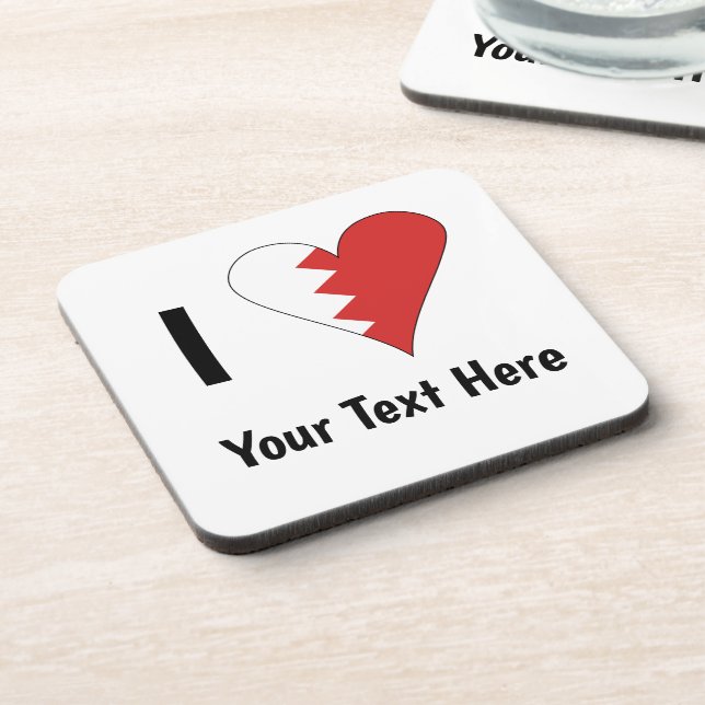 I (Bahraini Flag Heart Love) Your Text Coaster (Left Side)