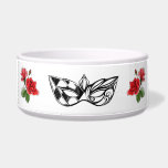 *~* I BARK IN ITALIAN VENETIAN MASK RED ROSES<br><div class="desc">" I BARK IN ITALIAN DOG is the text found on this Italian PET DOG WATER BOWL. The WHITE bowl has a black outline of a VENETIAN MASK flanked on both sides with a small BOUQUET of RED ROSES. The leaves of the red roses are GREEN which match the colours...</div>