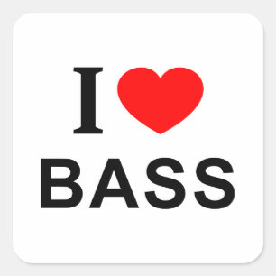 I ❤️ BASS I LOVE BASS I HEART BASS SQUARE STICKER