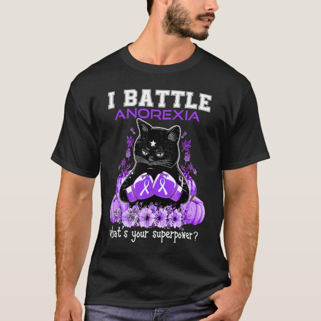 I Battle Anorexia Awareness  Cat T-Shirt (Front)