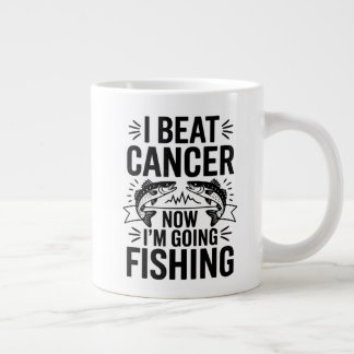 "I Beat Cancer – Now It’s Fishing Time!" Large Coffee Mug